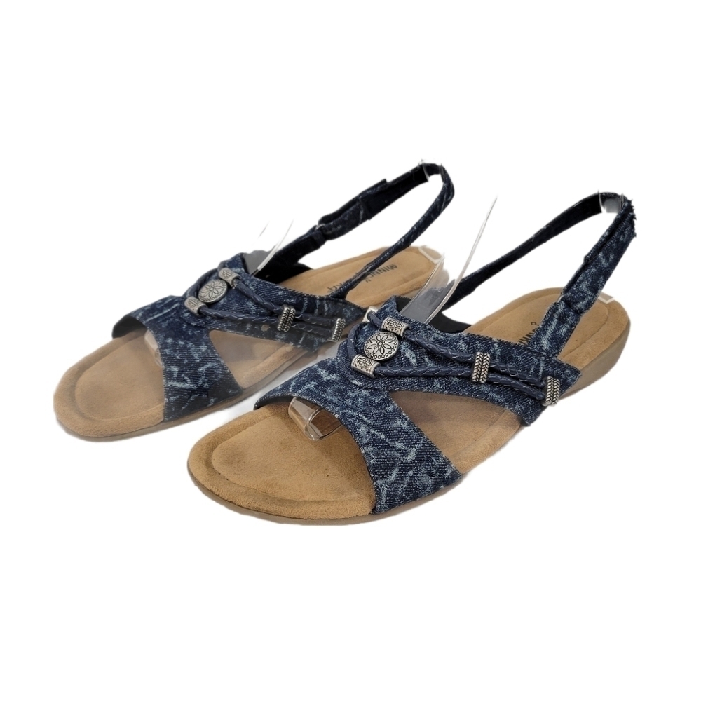 Minnetonka Blue Denim Strap Sandals